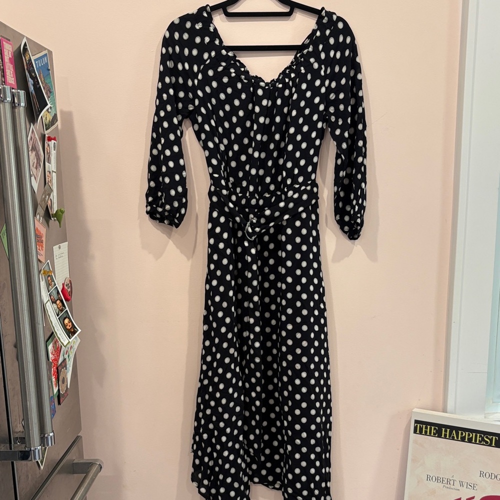Maeve Black and White Polka Dot Long Sleeve Dress